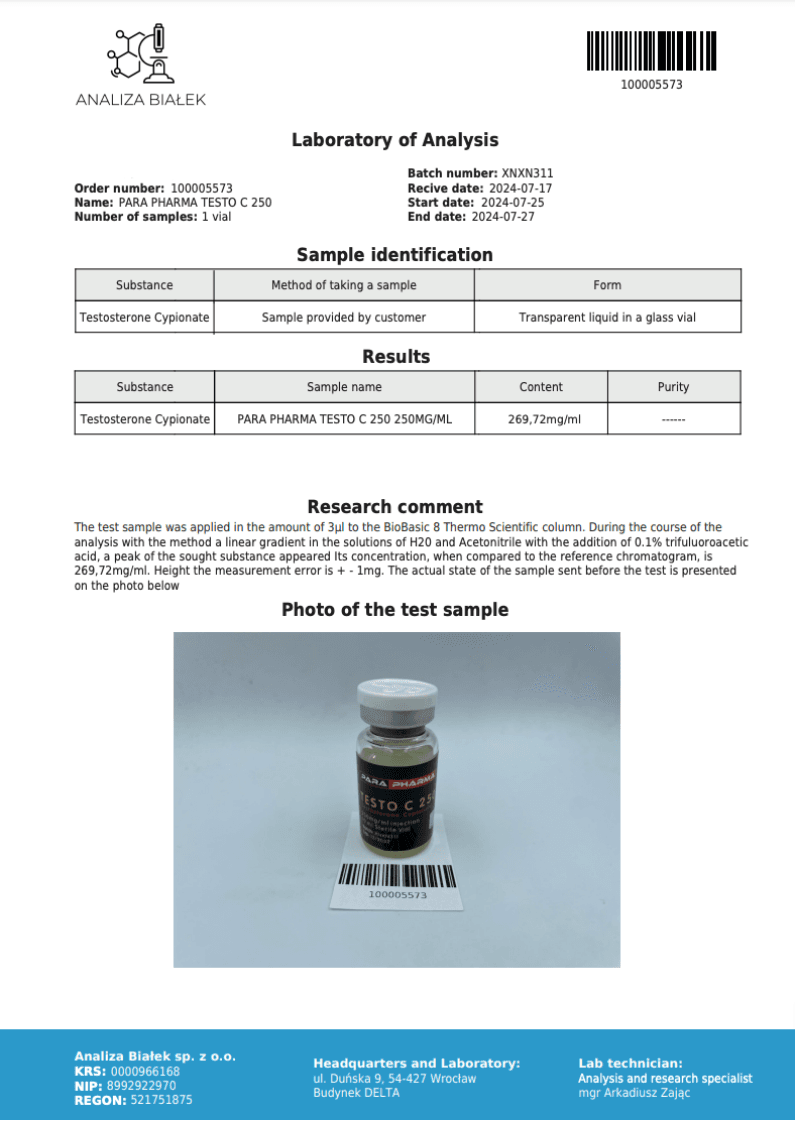 PARA PHARMA TESTO C 250mg/ml 2 PARA PHARMA TESTO C 250mg/ml - Image 2